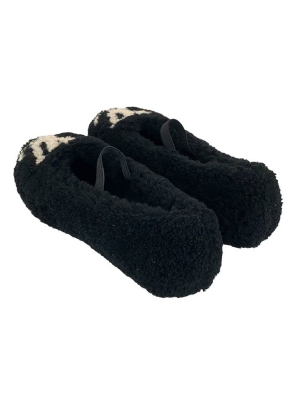 Louis Vuitton Poppy Line Flat Shoes Shearling Black Beige Ballet - Picture 6 of 10